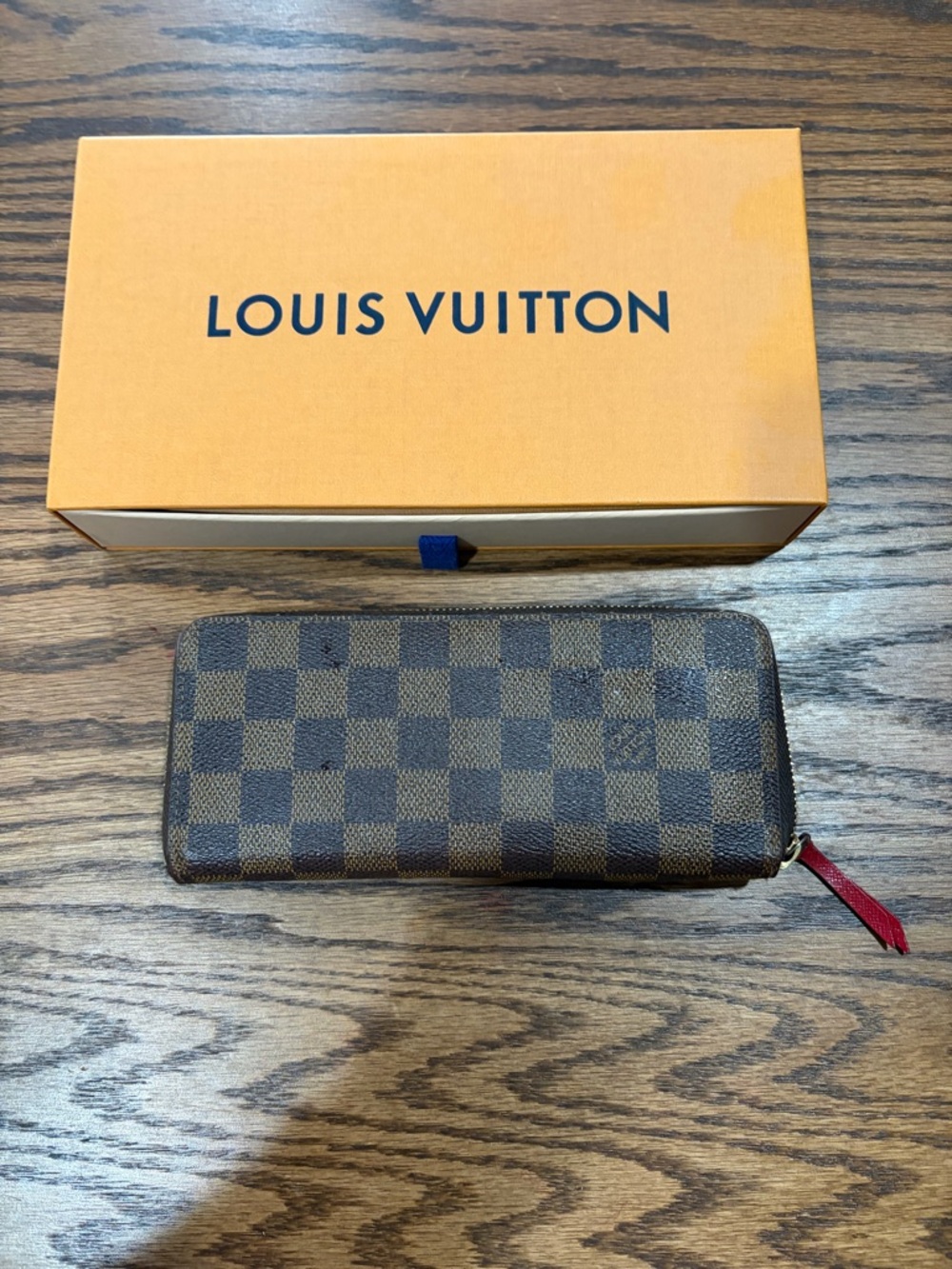 Louis Vuitton Clémence Damier Ebene Wallet with Red Interior